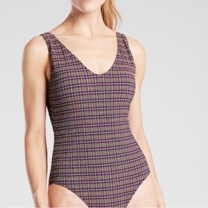 NWT Athleta | Women’s Purple/Multicolor Plaid Seersucker One-Piece Swimsuit Sz L